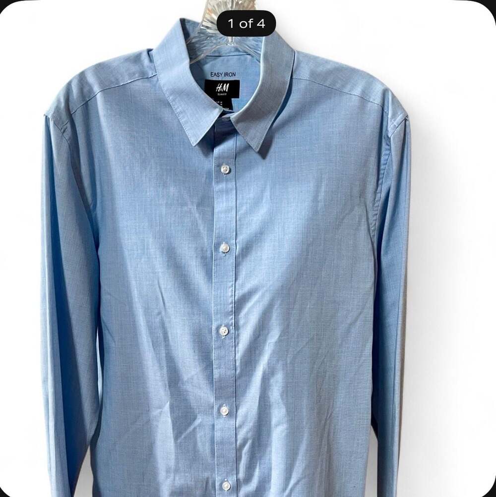 H&M Slim Fit Easy Iron Light Blue Button Down Dress Shirt
